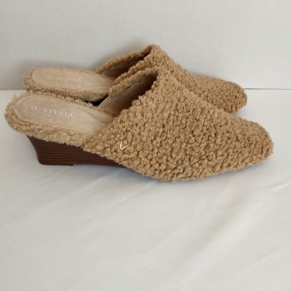 Tan Square-Toe Wedge Mules - Picture 2 of 6